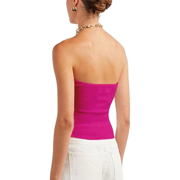 Women's Strapless Crop Top Ribbed Knit Sweetheart Neck Sleeveless Small - Picture 4 of 7